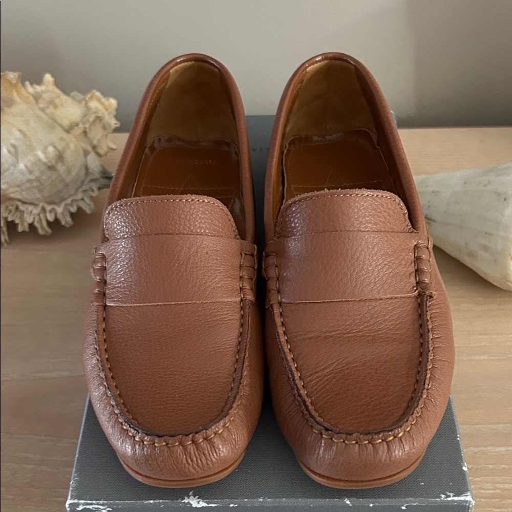 Aquatalia Cognac Kacey Tumbled Calf Loafers